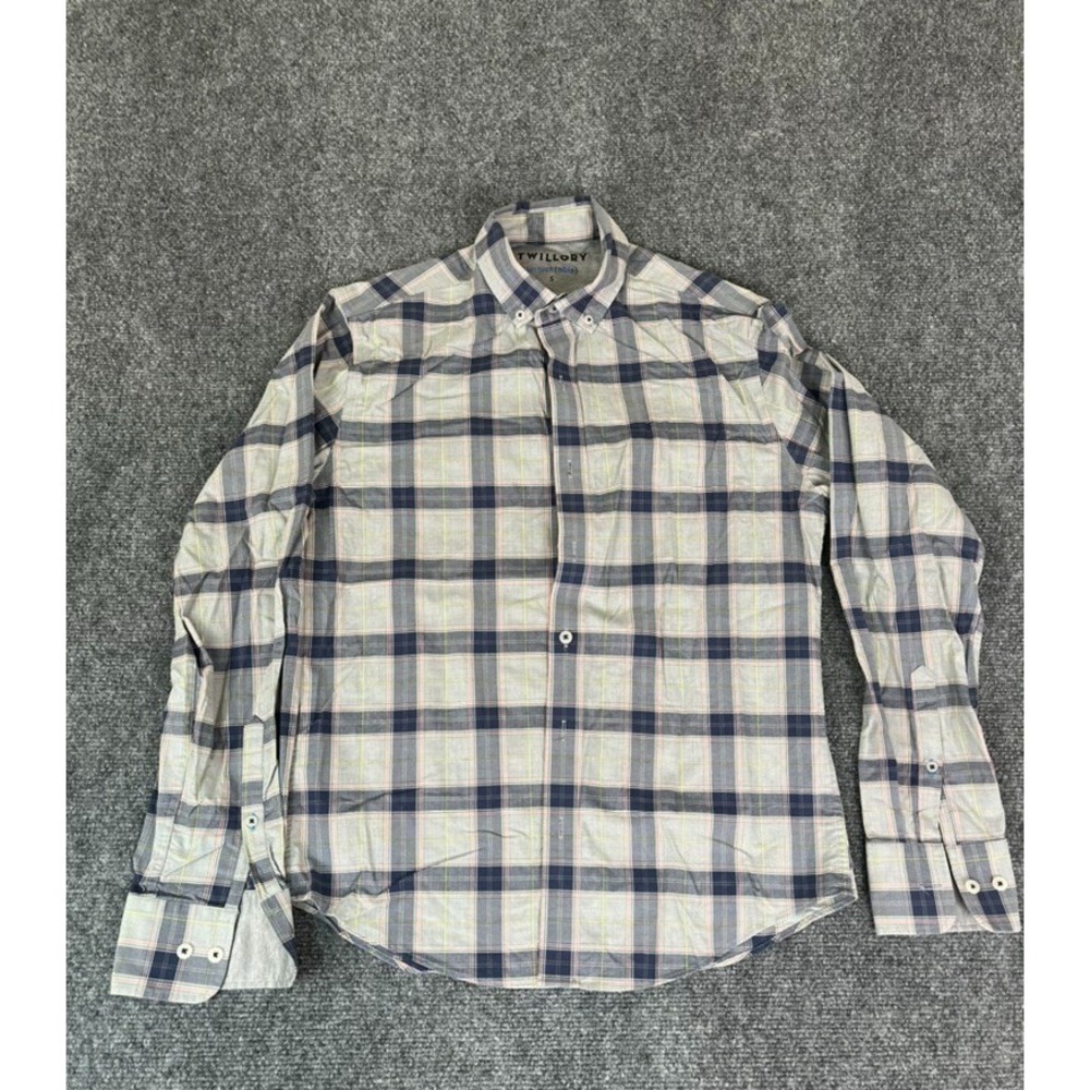 Twillory Untuckable Shirt Mens Gray Plaid Button Down Long Sleeve Size S